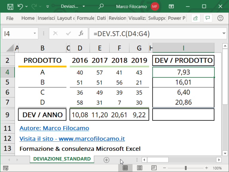 Calcolo Deviazione Standard Excel Excel Per Professionisti