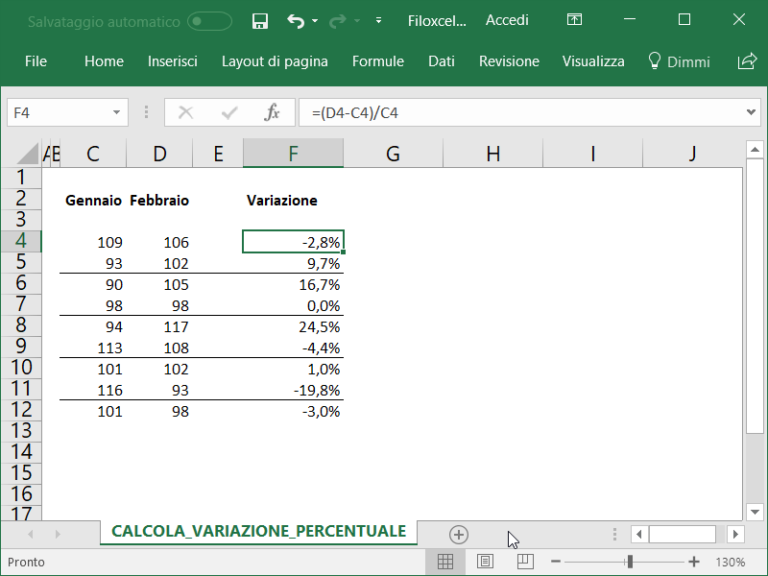 Calcolare Variazione Percentuale Excel - Excel Per Professionisti