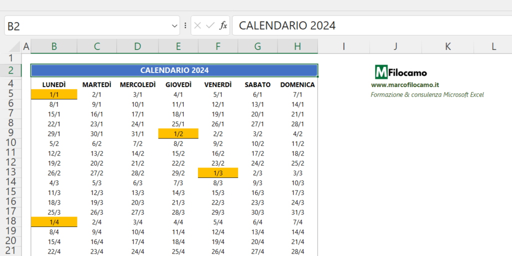 Calendario Excel 2024 Modificabile Image to u