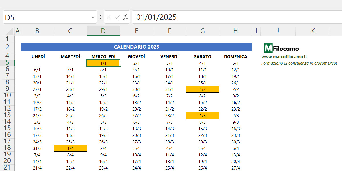 COME_CREARE_CALENDARIO_EXCEL_2025_MICROSOFT_EXCEL_MARCOFILOCAMO_DA_STAMPARE