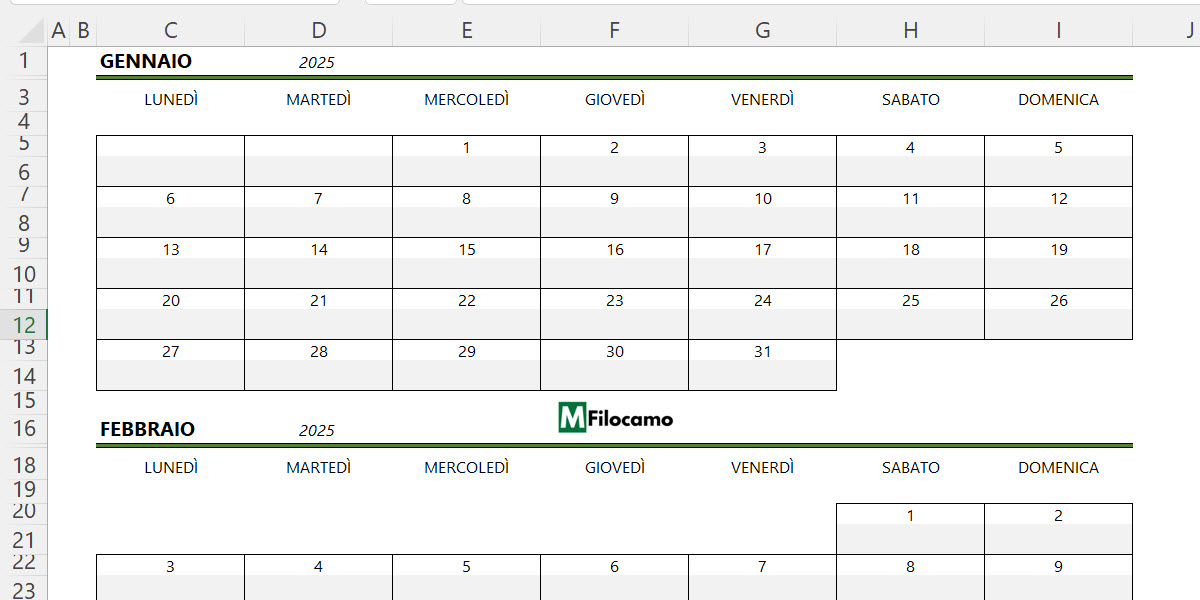 COME_CREARE_CALENDARIO_EXCEL_2025_MICROSOFT_EXCEL_MARCOFILOCAMO_MESI