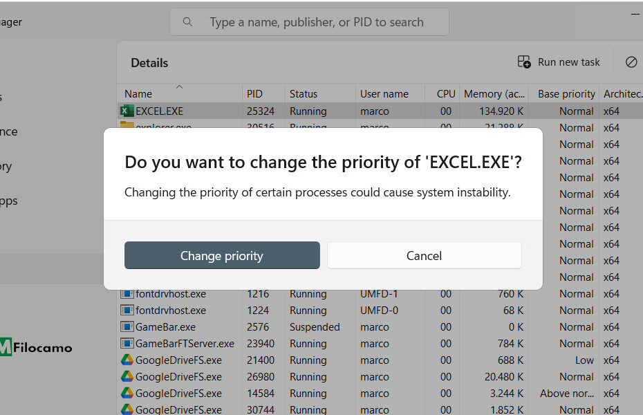 COME_IMPOSTARE_PRIORITÀ_MICROSOFT_EXCEL_WINDOWS_11_MARCOFILOCAMO_ALERT_MODIFICA