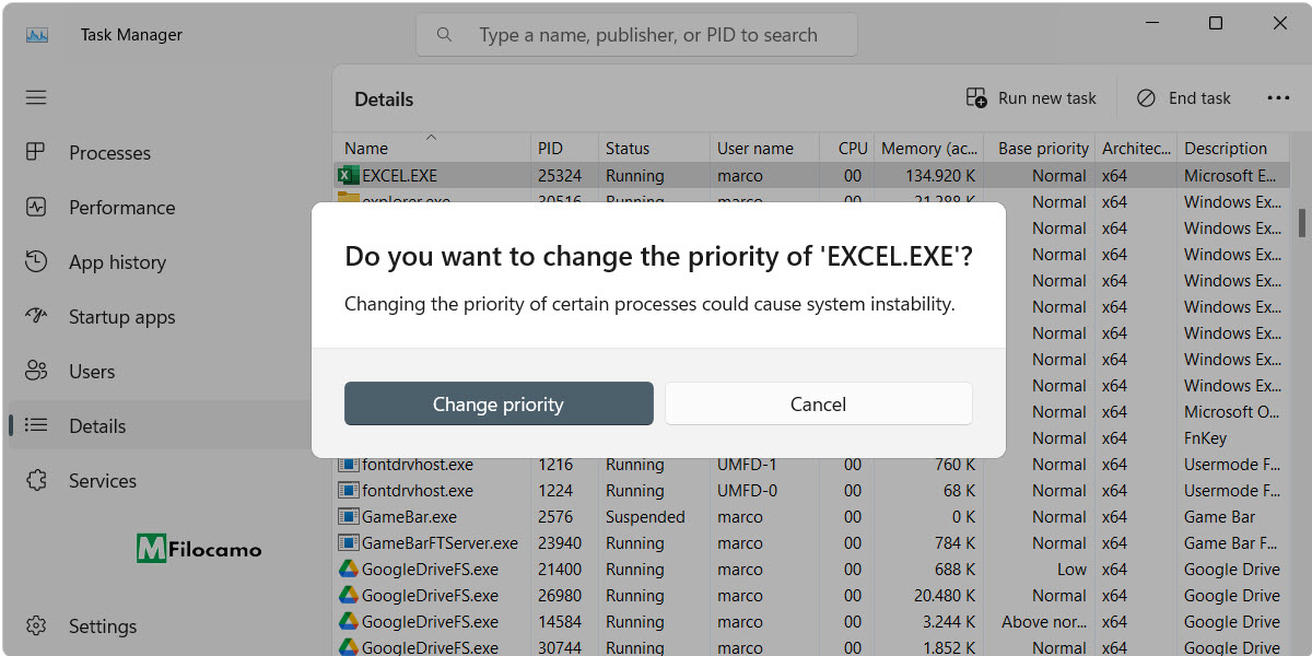 COME_IMPOSTARE_PRIORITÀ_MICROSOFT_EXCEL_WINDOWS_11_MARCOFILOCAMO_ALERT_MODIFICA