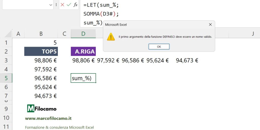 COME_UTILIZZARE_FUNZIONE_LET_MICROSOFT_EXCEL_MARCOFILOCAMO_CARATTERI_SPECIALI