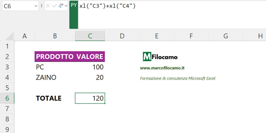 PYTHON_IN_EXCELL_MARCOFILOCAMO_SOMMA_CELLE_FINALE