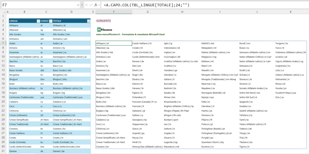 LINGUE_POSSIBILI_FUNZIONE_TRADUCI_MICROSOFT_EXCEL_365_MARCOFILOCAMO